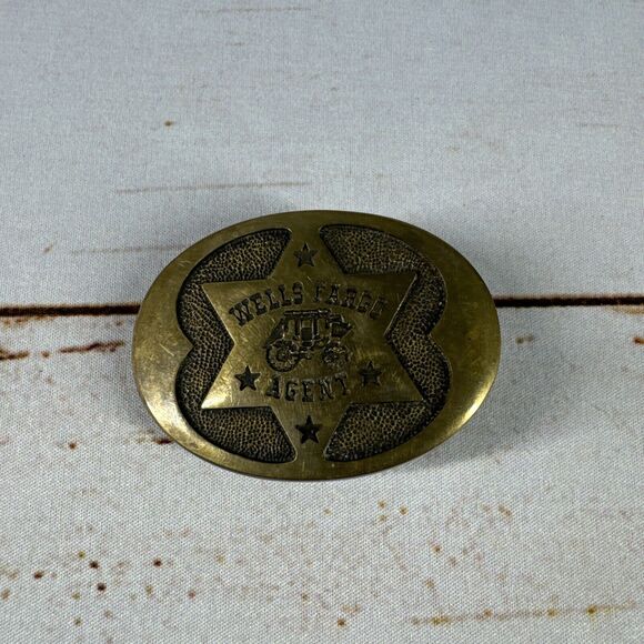 Wells Fargo Other - Vintage 1977 Wells Fargo Agent brass belt BUCKLE 125th Anniversary banking USA